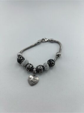 Silver Heart Charm Bead Bracelet - I Love You